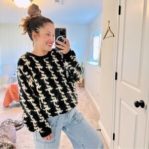 Vintage Kerri Kelsey Black Mohair Blend Printed Sweater Medium